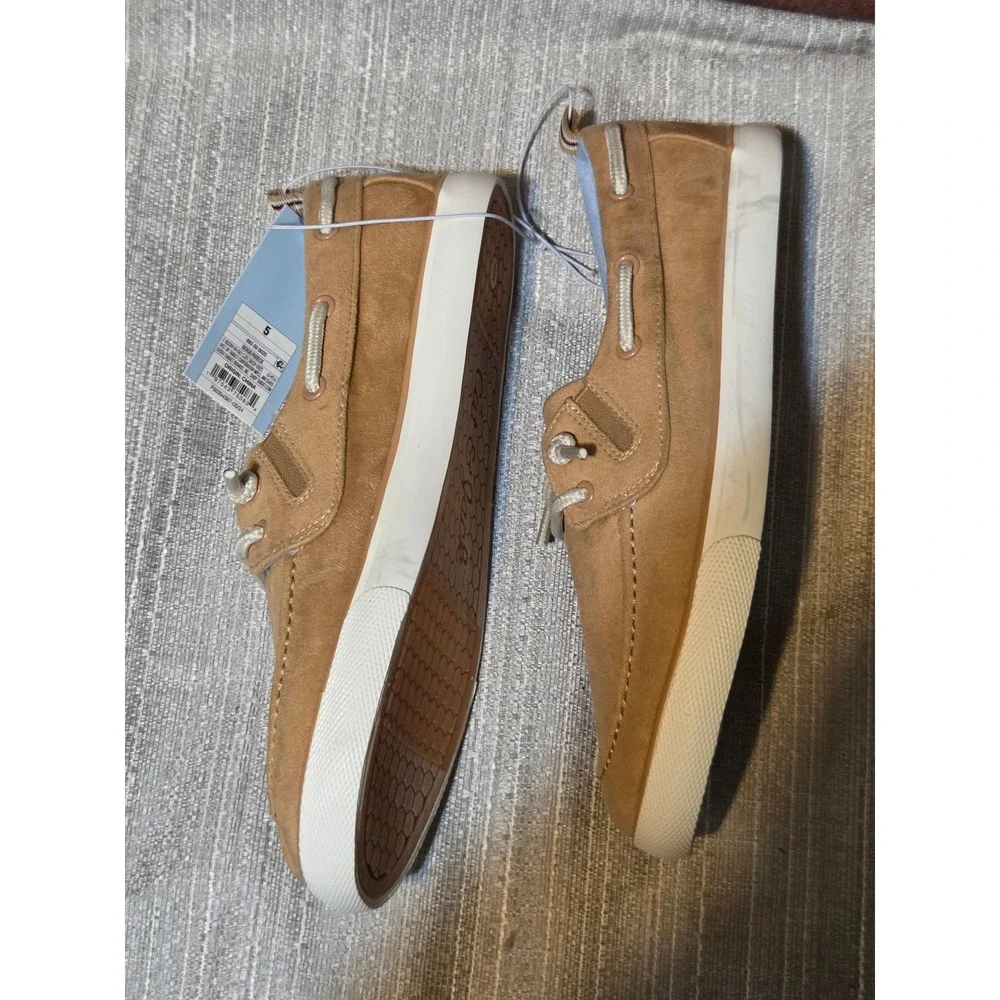 Cat & Jack Kids Tan Boat Shoes Faux Suede Slip On Loafers Brown Size 5 NEW